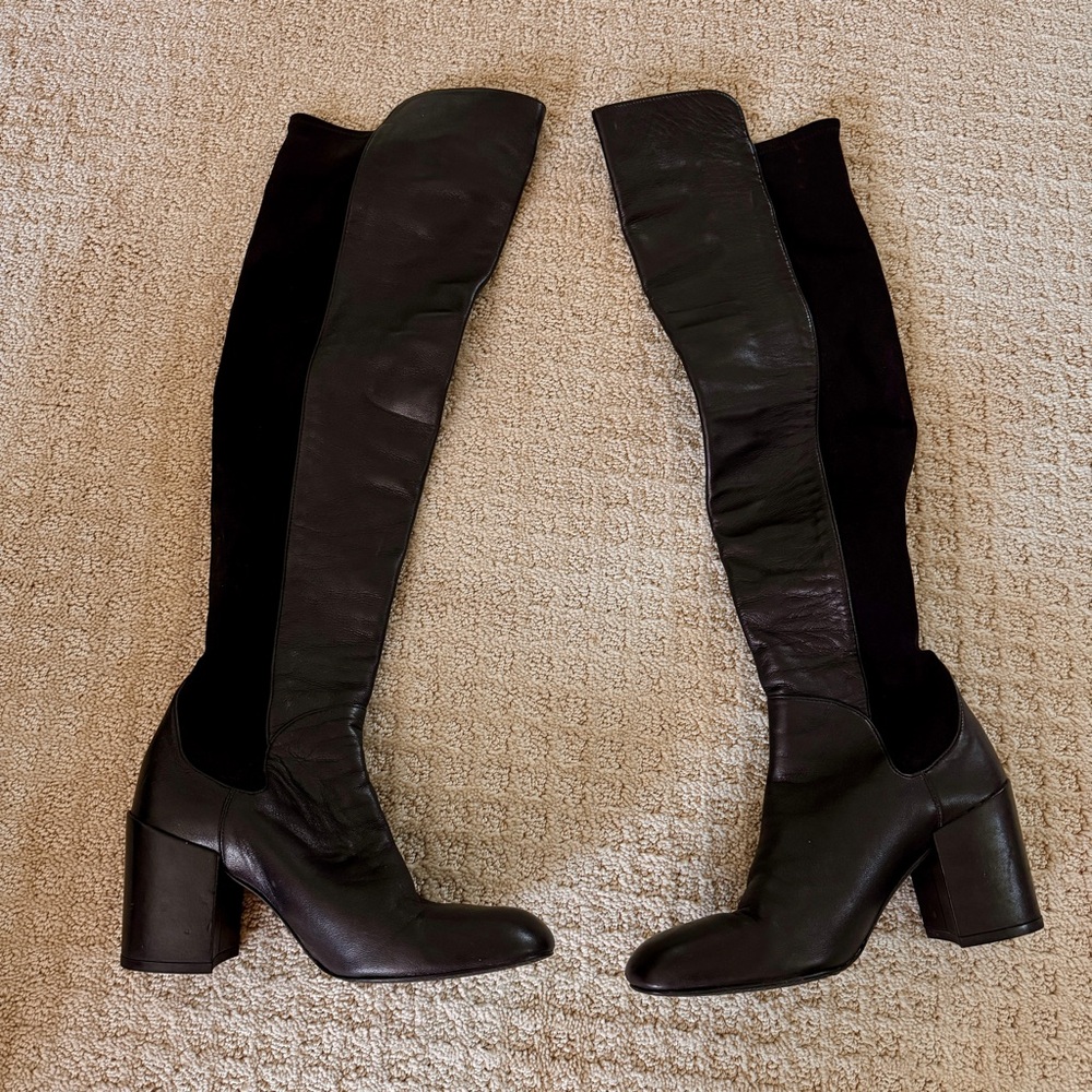 Stuart Weitzman 50-50 Black Leather Over-the-Knee Boots